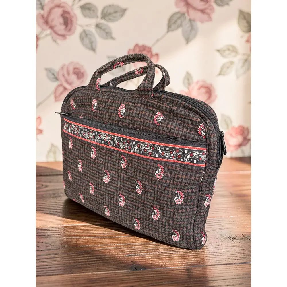 Vera Bradley Brown Paisley Laptop Bag Computer Briefcase Quilted Retired Print
